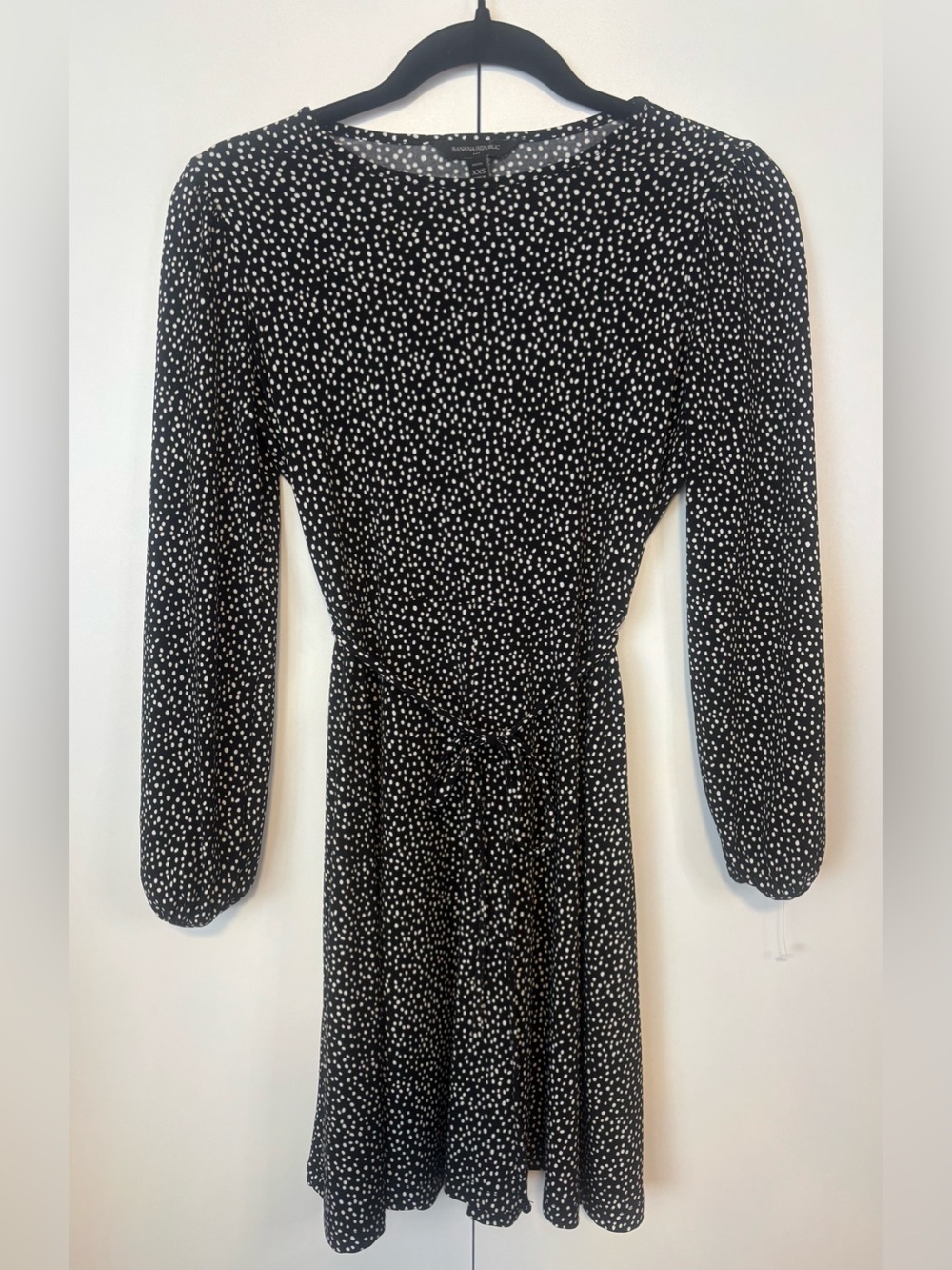 Banana Republic Black and White Dot Long Sleeve Tie-Waist Dress